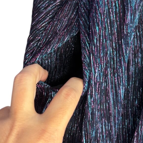 TORRID Tea Length Fluted Dress Size 4x Multicolor Metallic Thread Plisse Pleated - Picture 8 of 16